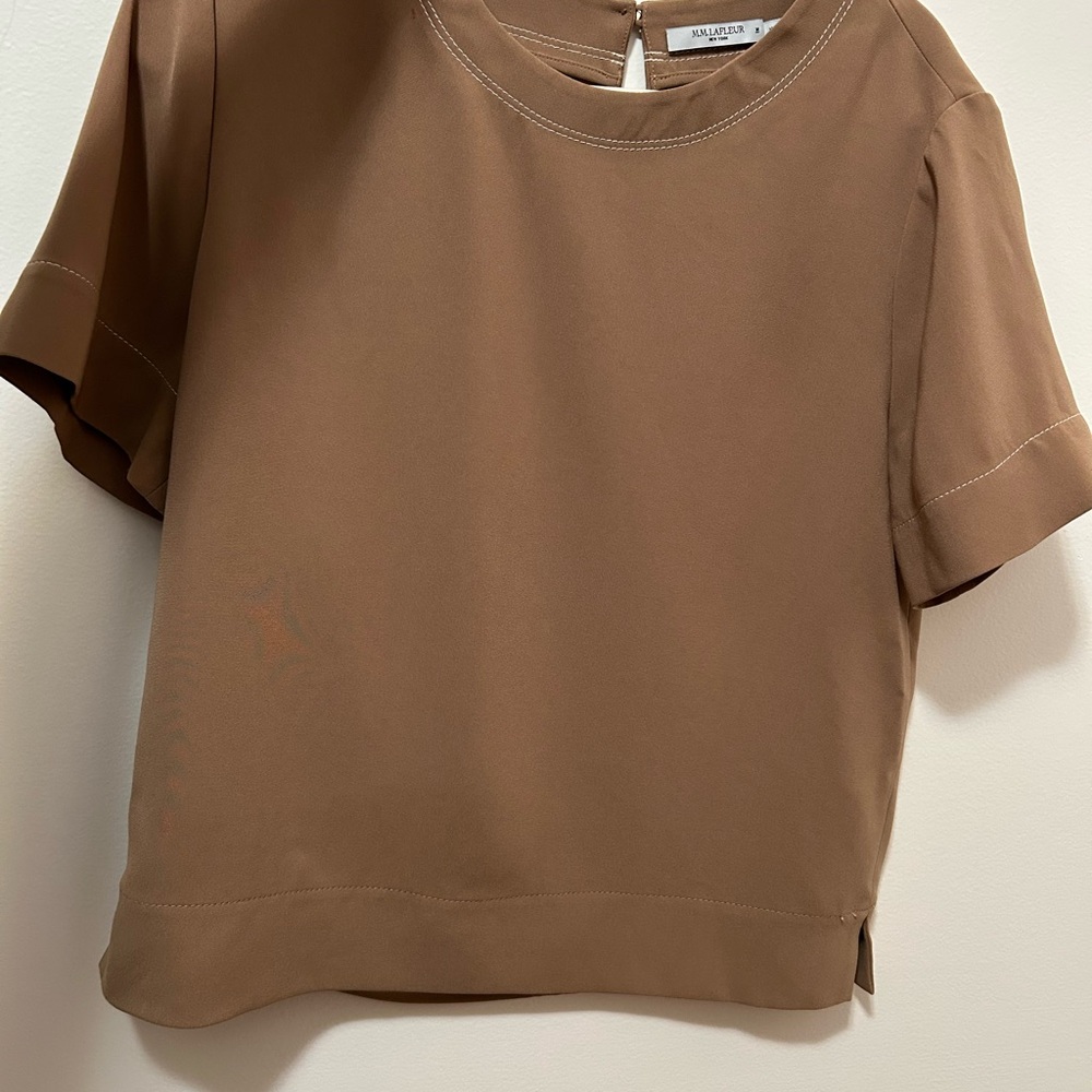 MM Lafleur Brown Short Sleeve Top Crew neck blouse size Medium M